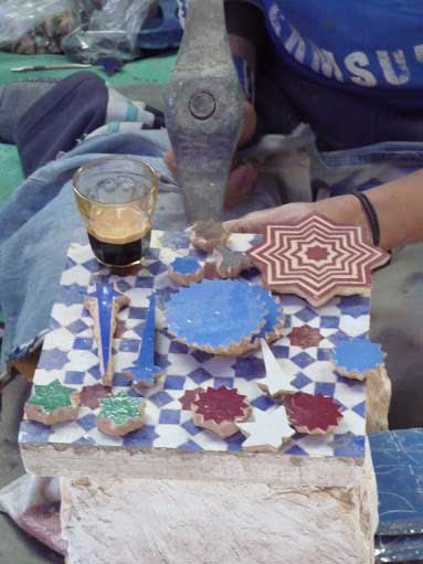 Detail star zellige handmade Moroccan tiles Potters Quarter Fes Morocco