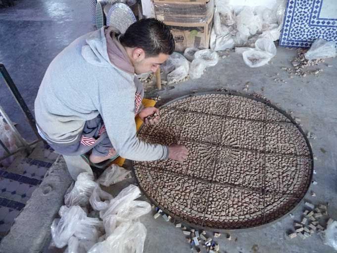 Moroccan tilework zellige tabletop Pottery Village Fakh-Khari Fes Morocco