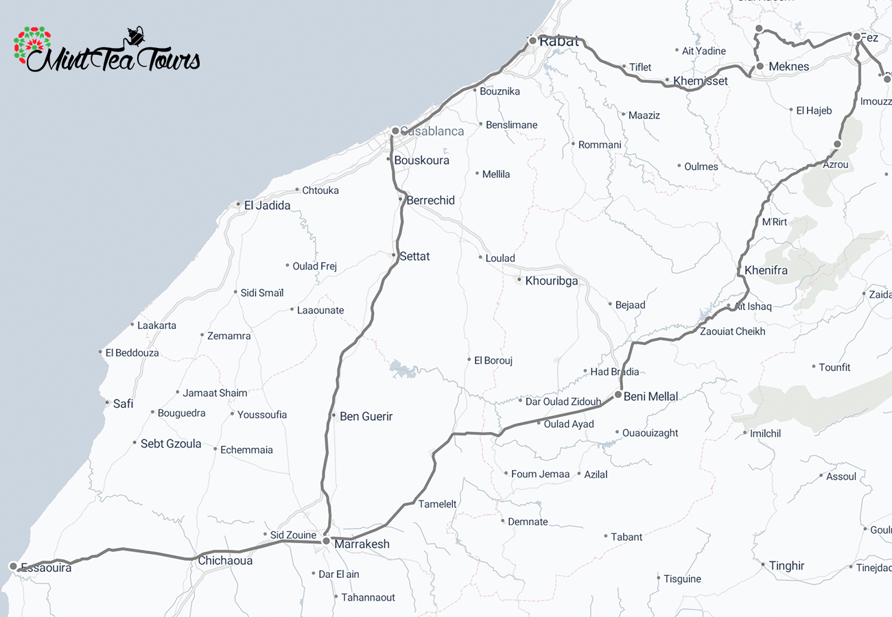 10 day Jewish heritage tour in Morocco map