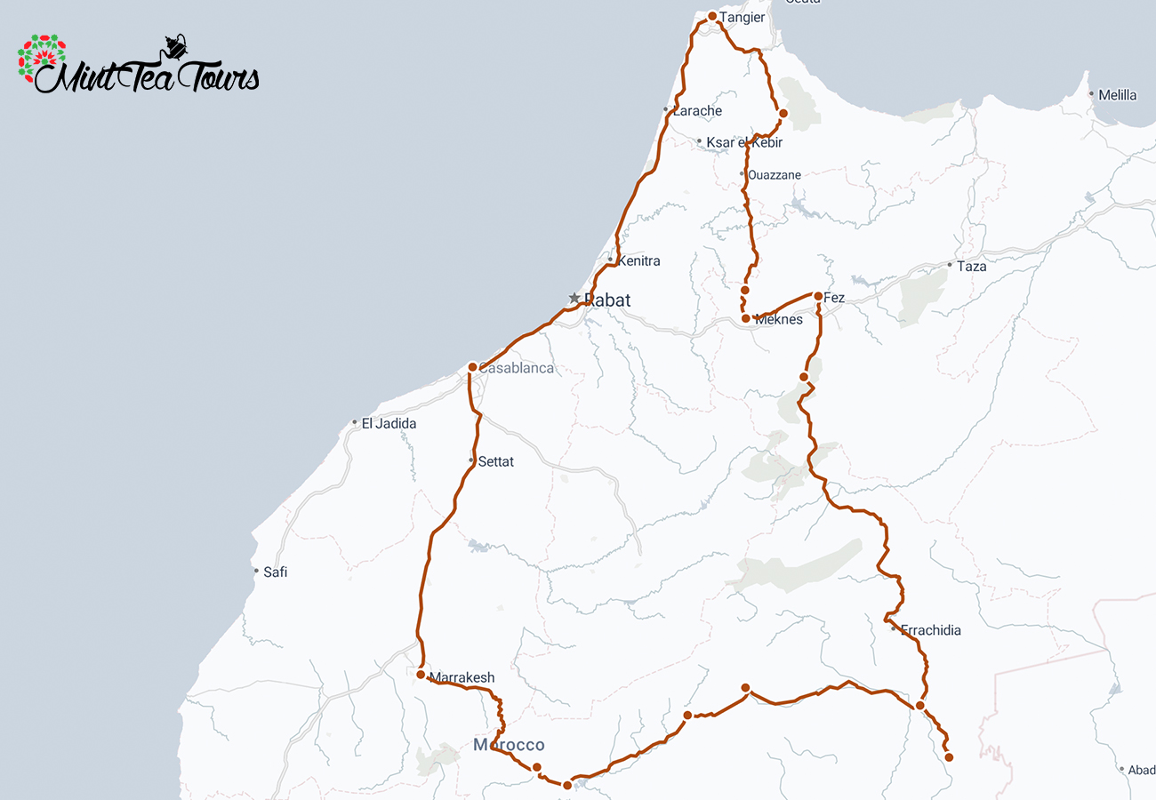 10 day tour from Tangier map