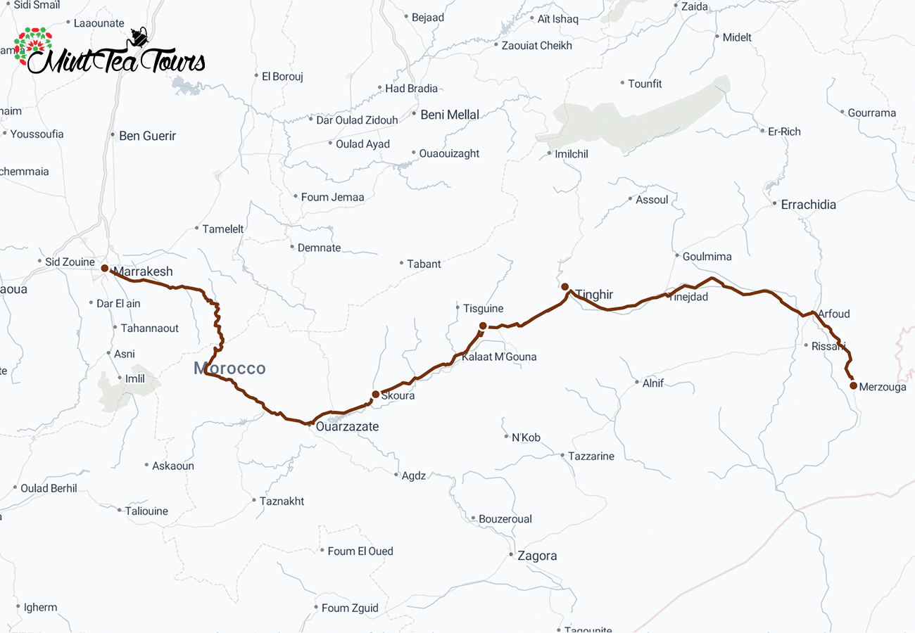 4-day Sahara Desert Tour from Marrakech 5 688 miles / 1,108 kilometres