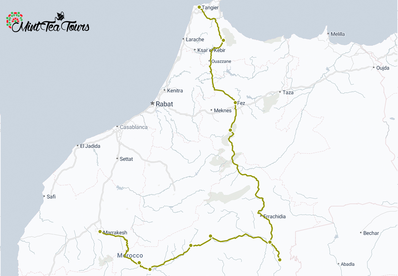 7-day Sahara tour from Tangier 5 7 day Sahara tour from Tangier map