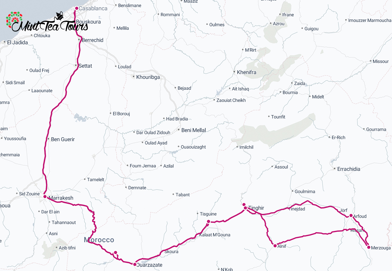 8-Day Southern Treasures Morocco Tours 5 8 Day Southern Treasures Morocco Tours map
