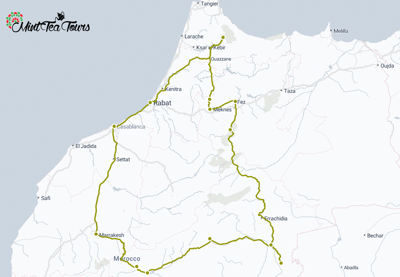 NEW YEARS 10 day private tour from Casablanca map