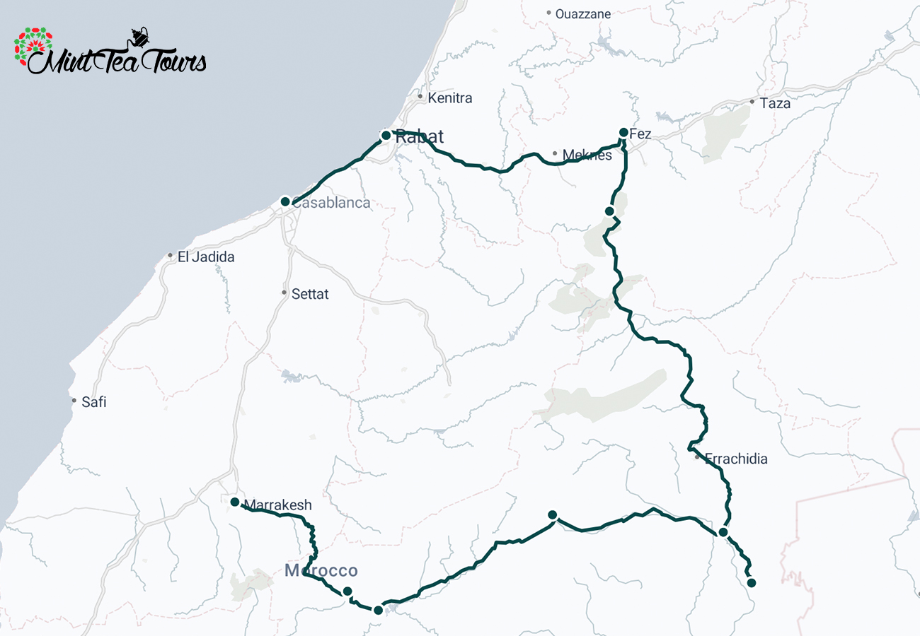 6-day Casablanca Sahara Private Tour 5 6 day Casablanca Sahara Private Tour map